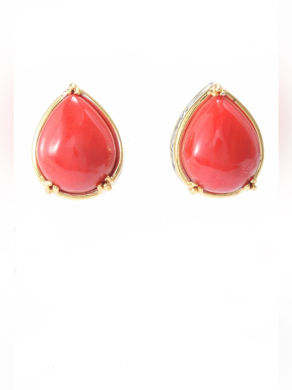 Genuine Coral Pear Stud Earrings Pink 925 Sterling Silver 24K gold